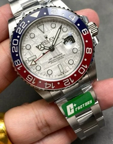 Rolex GMT-Master II watch: 18 kt white gold meteorite dial